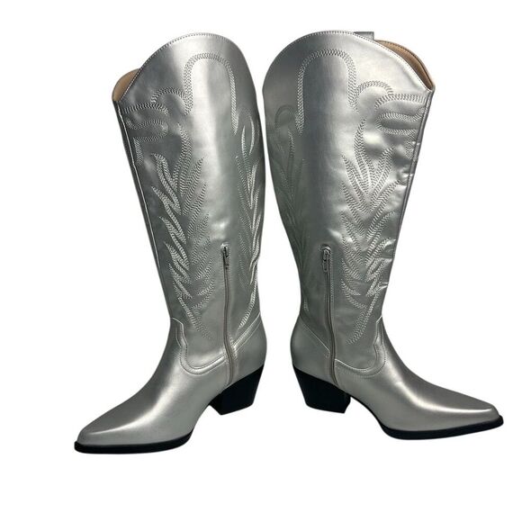 Arula Women's Silver Knee-High Cowboy Boots Size 9 Western Style - Picture 5 of 15
